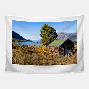 Log shack on Lake Bennet Yukon Territory YT Canada Tapestry