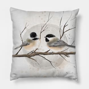 watercolor willow tits illustration by Renatta Zare Pillow