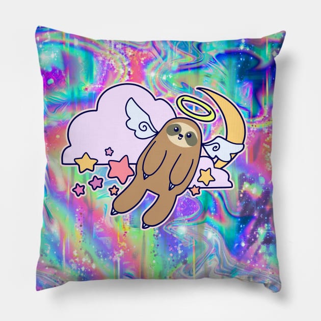 Moon Angel Sloth Rainbow Holographic Pillow by saradaboru