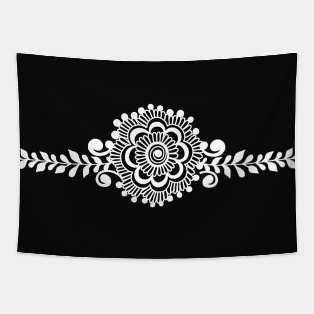 White Henna Tattoo - White Mehendi Motifs Tapestry by Tilila