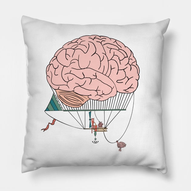 Hot air brain balloon Pillow by Carries Design 