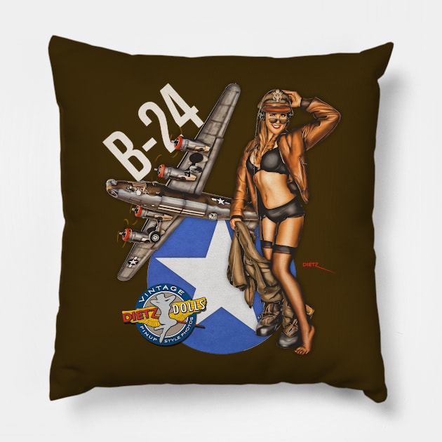 B-24 Liberator Classic Retro Style Pinup Pillow by Vintage Pinups