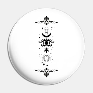 Magical Symbols with the moon, the sun, stars, crystals and the third eye Pin