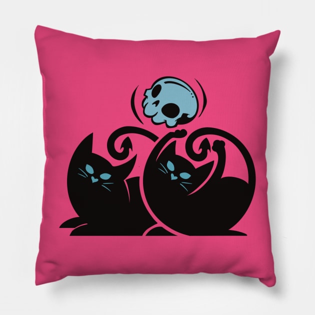 Cats and Skulls Pillow by Grumpy Cartoonist