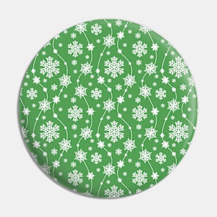 Bright Dark Green and Winter White Snowflakes Pattern Pin