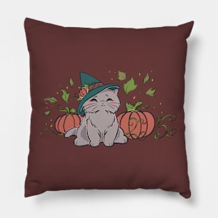 White Autumn Pumpkin Cat Pillow