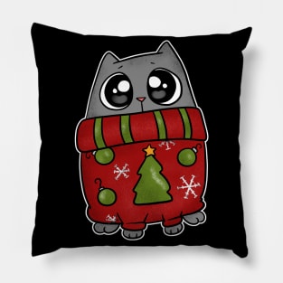 Ugly Sweater Christmas Cat Pillow