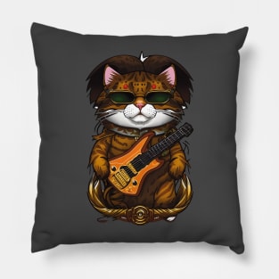 Cute Cat Meowstic Melodies: The Shredding Guitarist Kitty Pillow