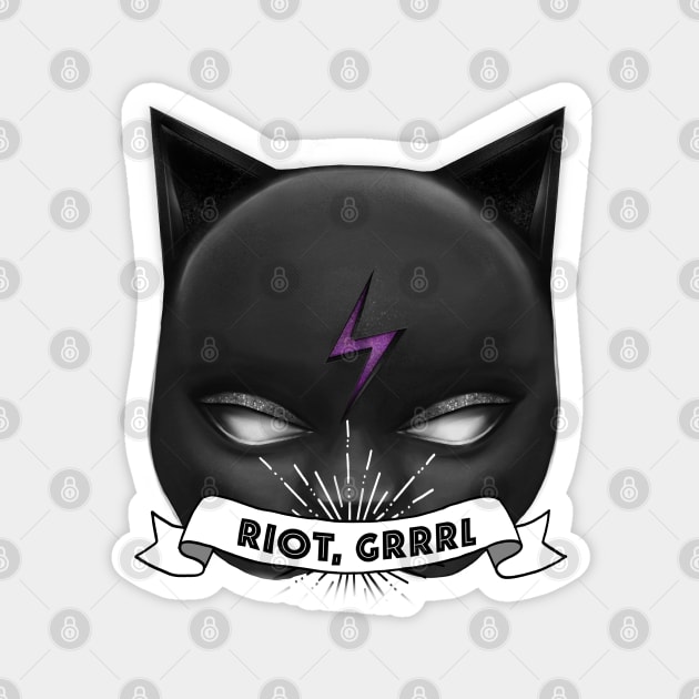 Riot grrl black cat mask Magnet by Meakm