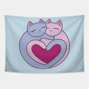 Pink Heart Love Cats Kawaii Tapestry