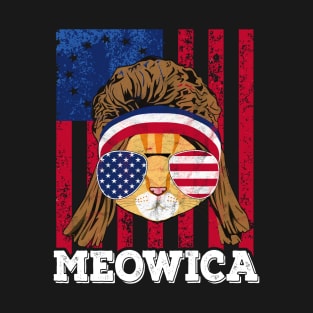 American Flag Meowica Cat 4th of July T-Shirt