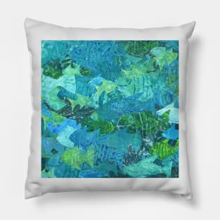 Fish School Monoprint Collage Pillow