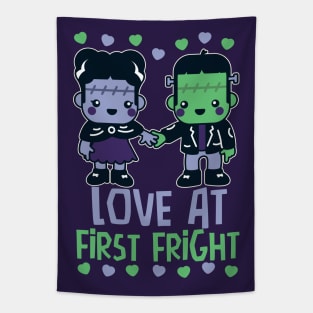 Kawaii Frankenstein's Monster and Bride of Frankenstein // Love at First Fright Tapestry