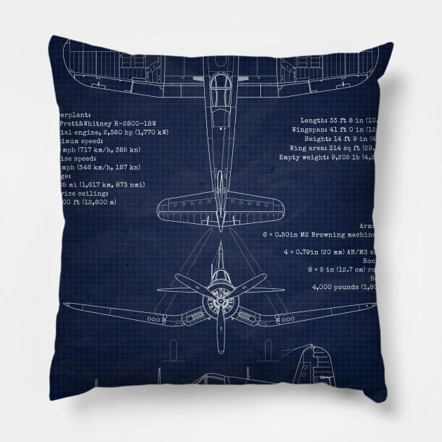 F4U Corsair Blueprint Pillow by Aircraft.Lover