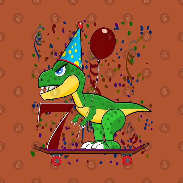 Kids Seven 7 Years Old Dinosaur Birthday by Mindseye222