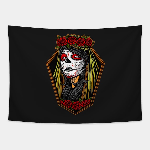 Dia de los muertos girl painted face Tapestry by TheSkullArmy