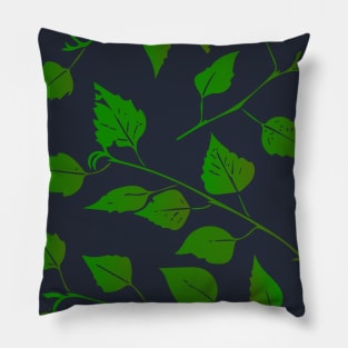 Birch Tree Leaf and Stem Forest Pattern (on navy) Pillow