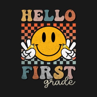 Hello First Grade Retro Groovy Back To School T-Shirt