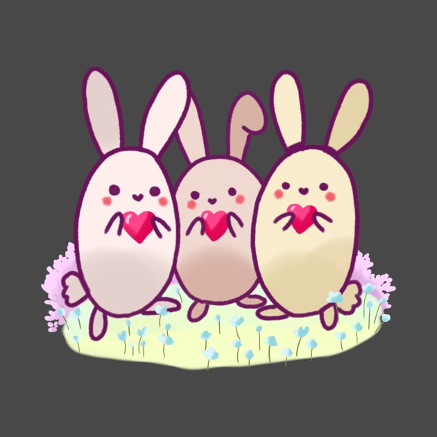 Three cute bunnies with hearts by Mayarart