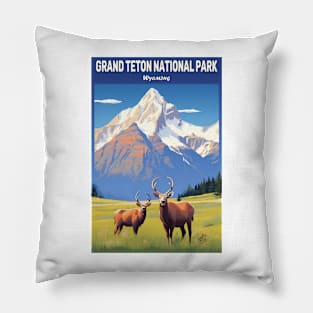 Grand Teton National Park Travel Poster Pillow