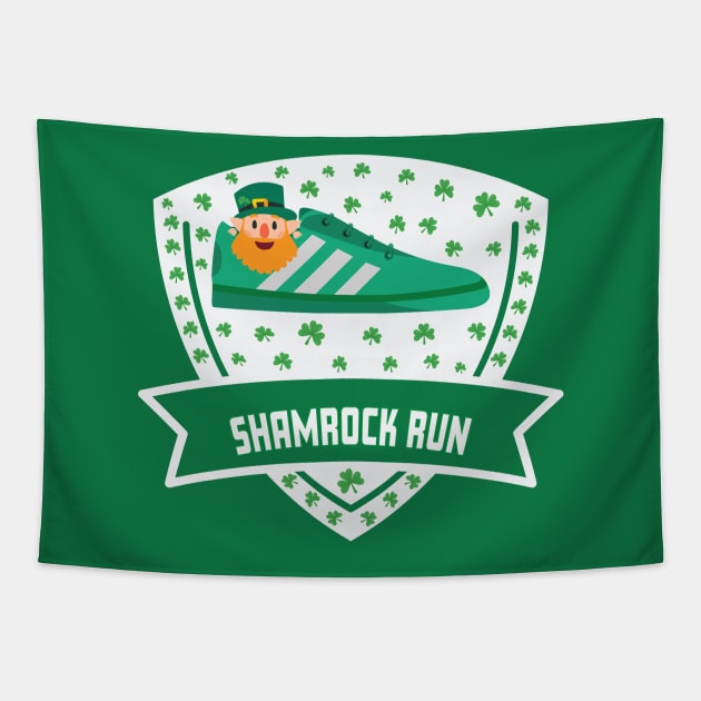 Shamrock Run Leprechaun Running Sneaker Shoe Funny Tapestry by Rosemarie Guieb Designs