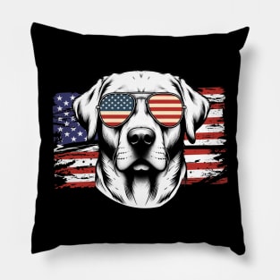 Labrador Retriever Patriotic Sunglasses American Flag 4th of July Pillow