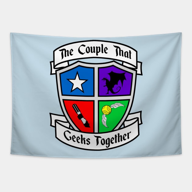 The Couple That Geeks Together Logo in Color Tapestry by Couplethatgeekstogether