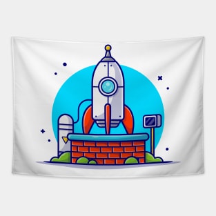 Rocket Testing for Mission and Landing to Moon Cartoon Vector Icon Illustration Tapestry