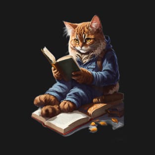funny Cats Reading A book graphic Cat Kitten Lovers T-Shirt