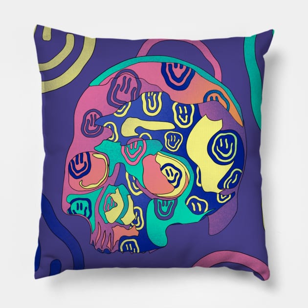 Happy Skull Pillow by Laura Mestre