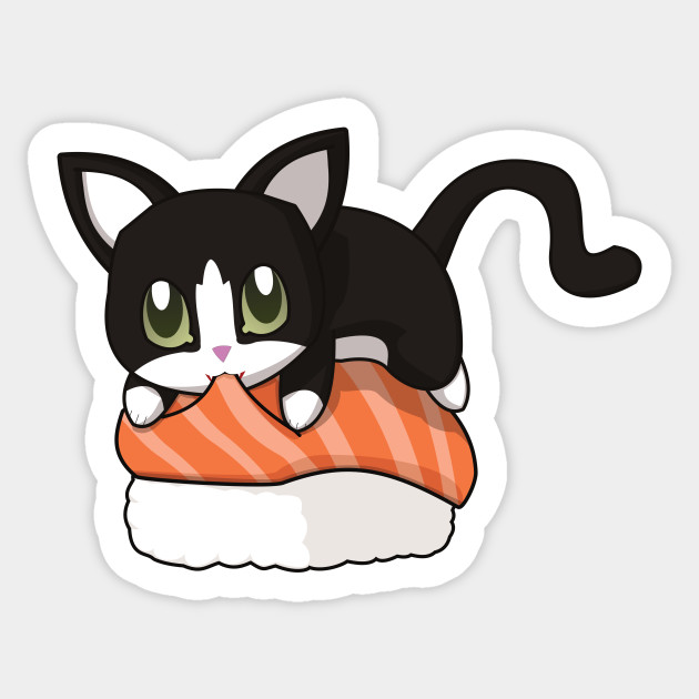 Tuxedo Cat Salmon Sushi Cat Sticker Teepublic Uk