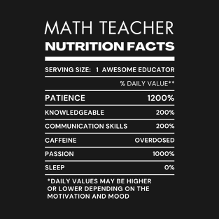 Math Teacher Nutrition Facts T-shirt T-Shirt