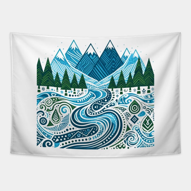 Tribal Mountains Pacific Northwest Tapestry by JohnTy