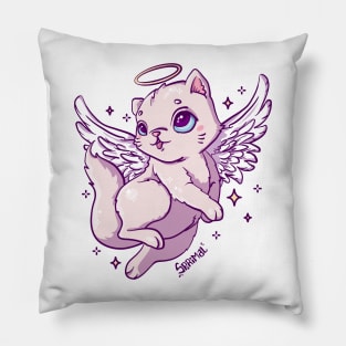 Cute celestial angel cat with wings Pillow