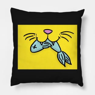 Cat Mouth With Fish (Yellow) Pillow