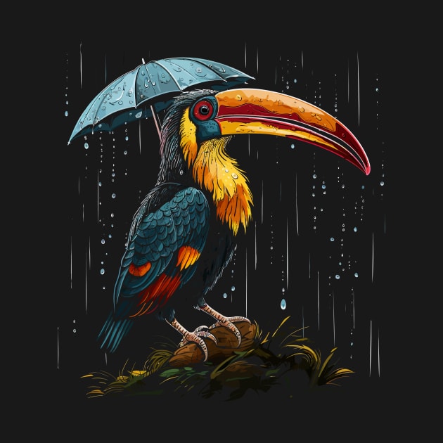 Hornbill Rainy Day With Umbrella by JH Mart