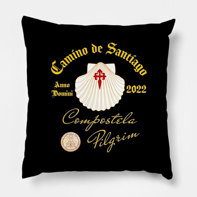 Camino de Santiago Anno Domini 2022 Scallop Shell Cross Pillow by Brasilia Catholic