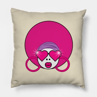 Funky Female Character with Heart Glasses and Big Hair Pillow