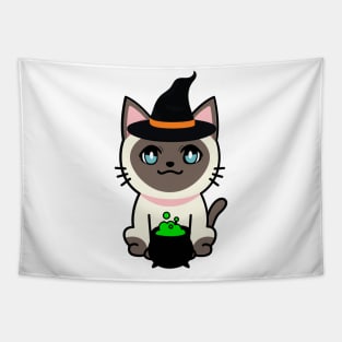 Cute siamese cat is a witch Tapestry