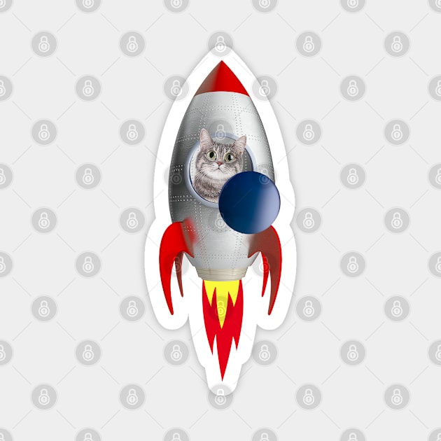 Funny Rocket Kitty (Grey Kitty) Magnet by leBoosh-Designs