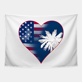 State of South Carolina Flag and American Flag Fusion Design Tapestry