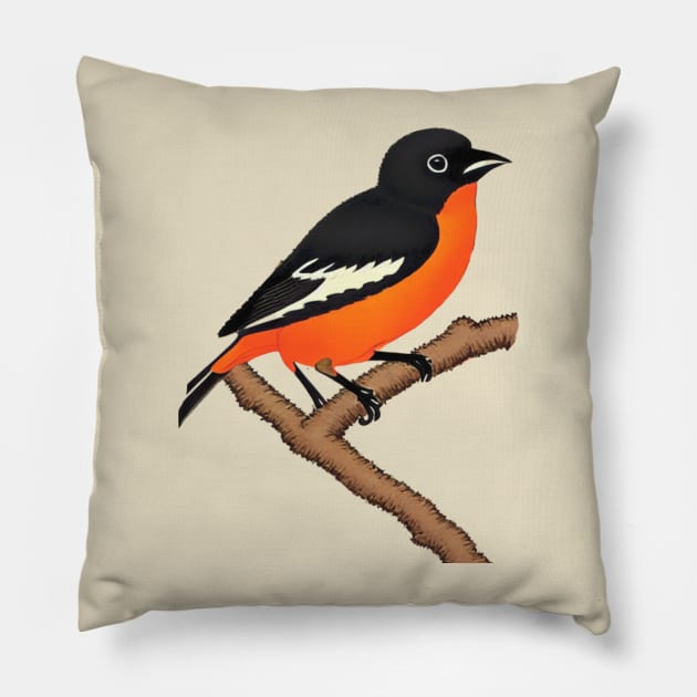 Vintage Orchard Oriole Bird Pumpkin Halloween Fall in Baltimore Pillow by DaysuCollege