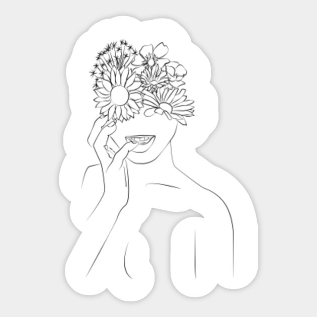 Blooming Abstract Woman Line Art Beautiful Line Art Sticker