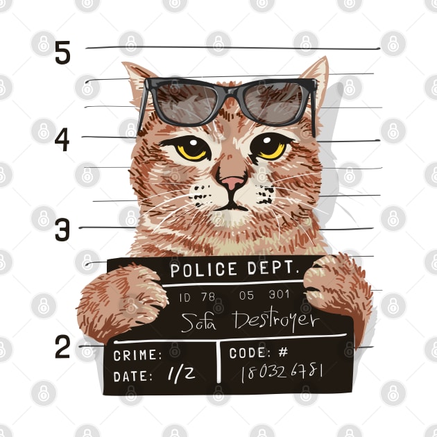 cat holding mugshot arrested by Mako Design 