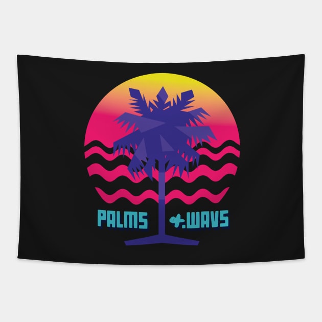 Retro Palms and Wavs Sunset Logo Tee Tapestry by jhonithevoice