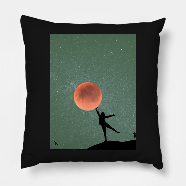 Galaxy and Moon Oneness Green Graphic Pillow by WonderfulHumans