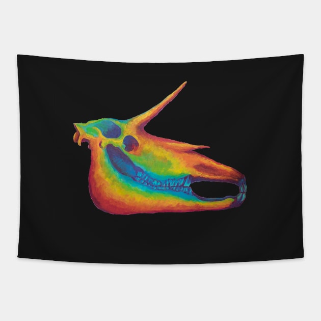 Rainbow Unicorn Skull Tapestry by AliceQuinn