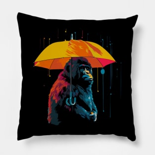 Gorilla Rainy Day With Umbrella Pillow