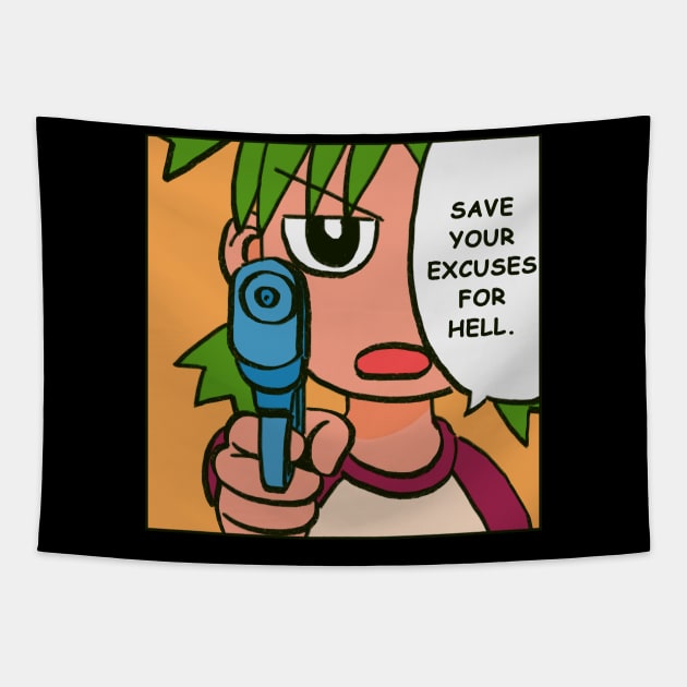 water gun yotsuba says save your excuses for hell meme Tapestry by mudwizard