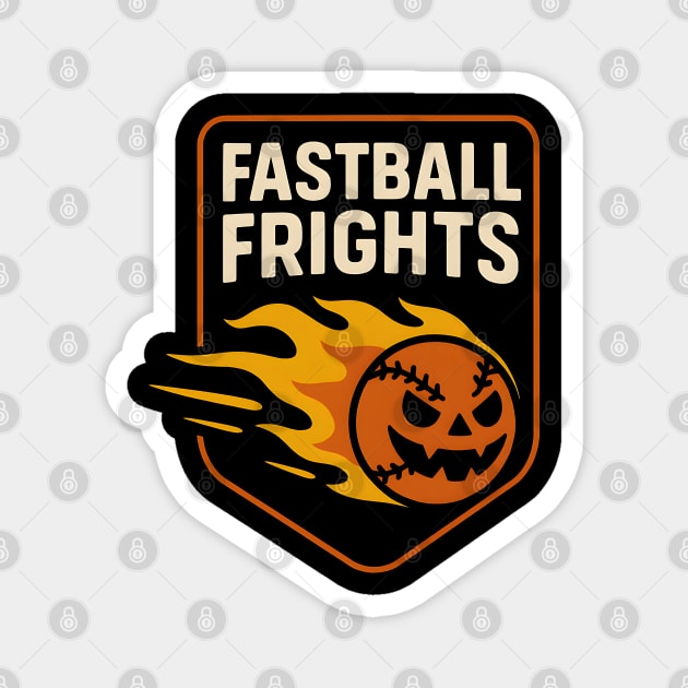 Fastball Frights Pumpkin Baseball Pun – Halloween Graphic Magnet by MakerMind8.2